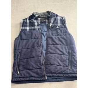 Banana Republic Navy Quilted Plaid Vest Men Size L Puffer Padded Full Zip